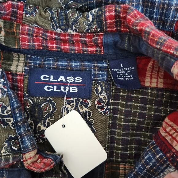 Vintage 90s Class Club Patchwork Plaid Bandana Print Cotton Button Down Shirt M - Picture 5 of 8